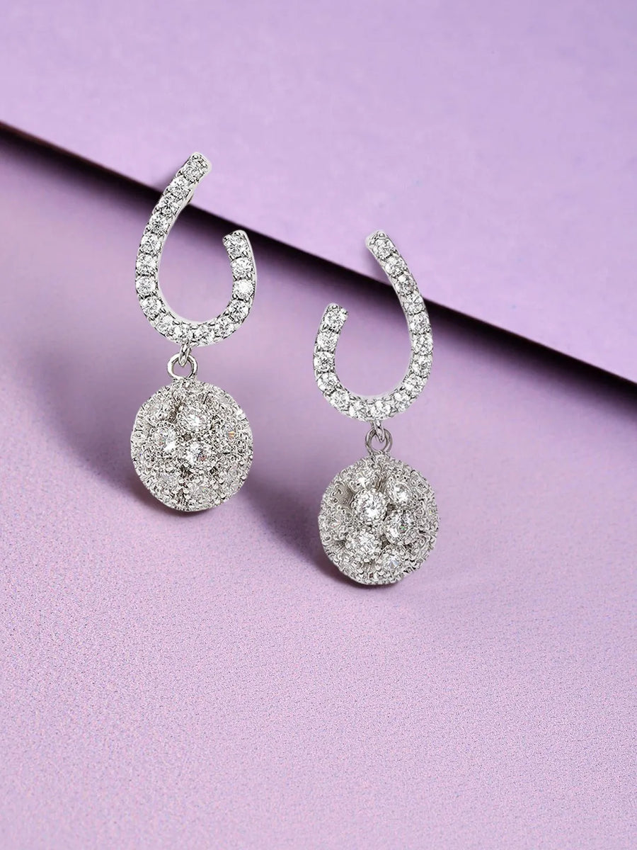 Curved Drop Earrings with Glittery Ball