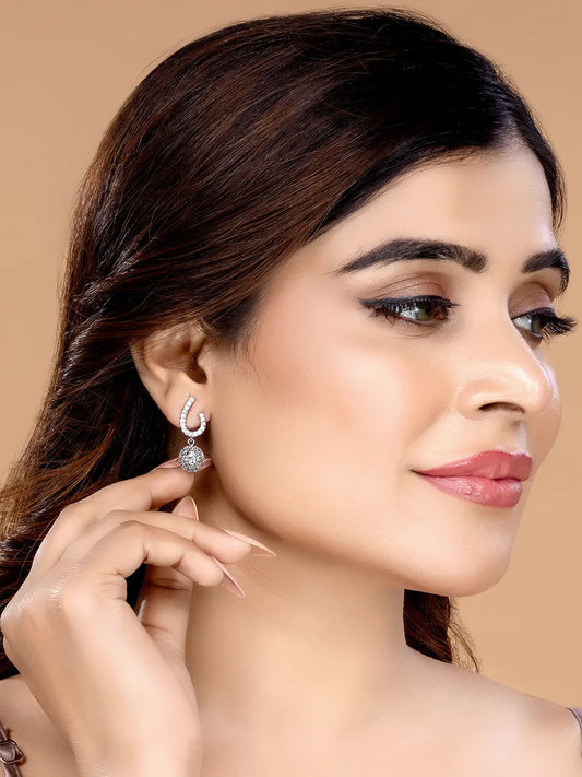 Curved Drop Earrings with Glittery Ball