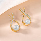 Cross Style CZ Pearl Stud Earrings
