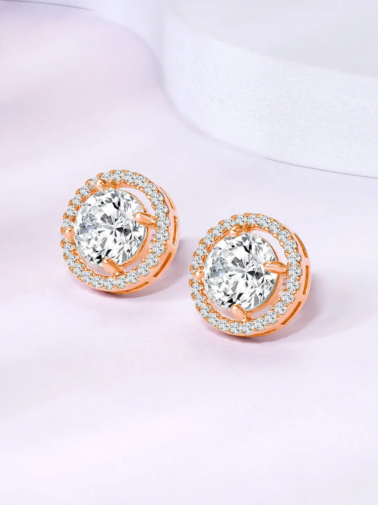 Elegant Style Harmony CZ Stud Earrings - Rose Gold