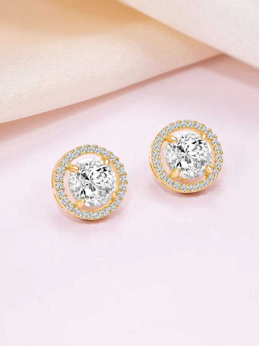 Elegant Style Harmony CZ Stud Earrings - Gold