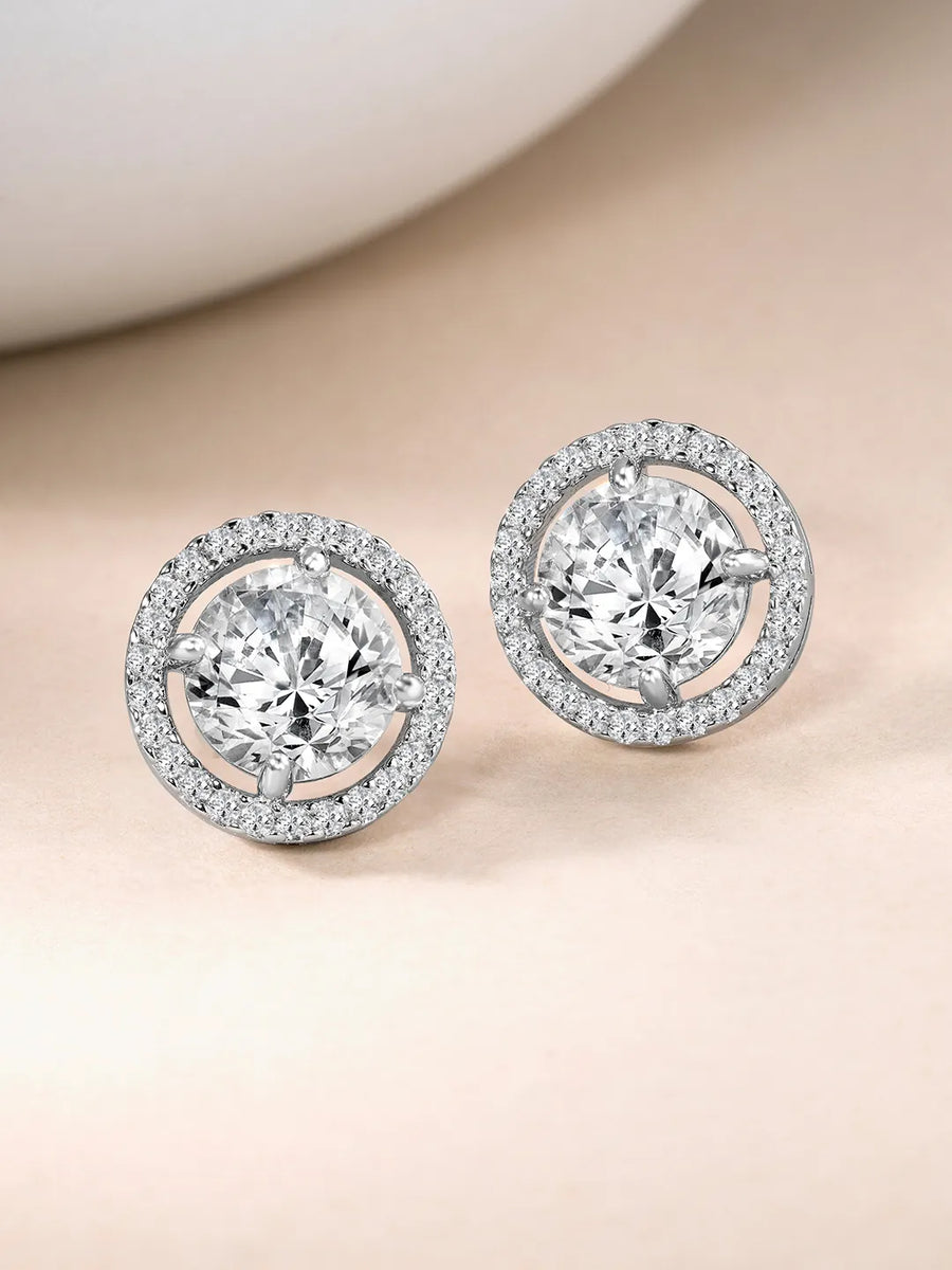 Elegant Style Harmony CZ Stud Earrings - Silver