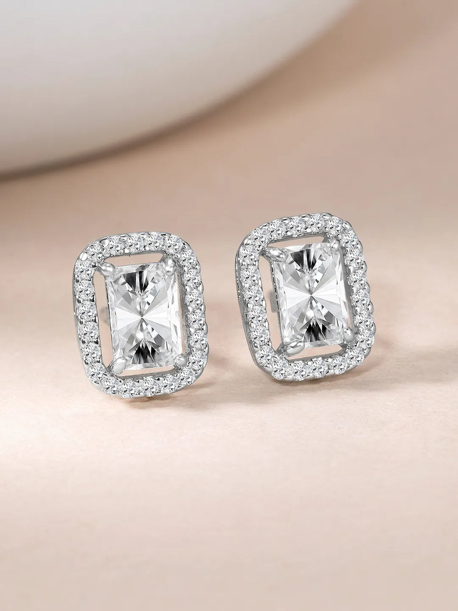 Radiant Sparkle CZ Studs Earrings - Silver