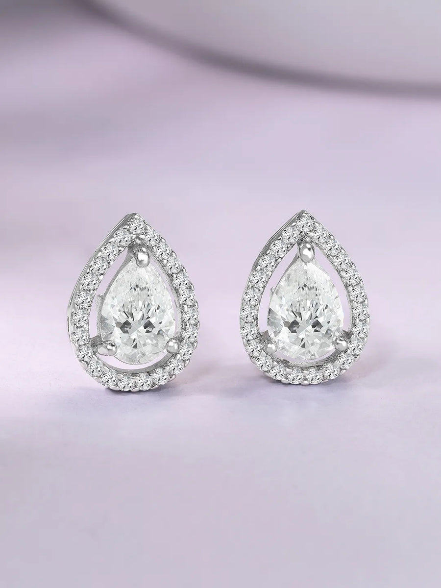 Shining Solitaire CZ Studs Earrings - Silver