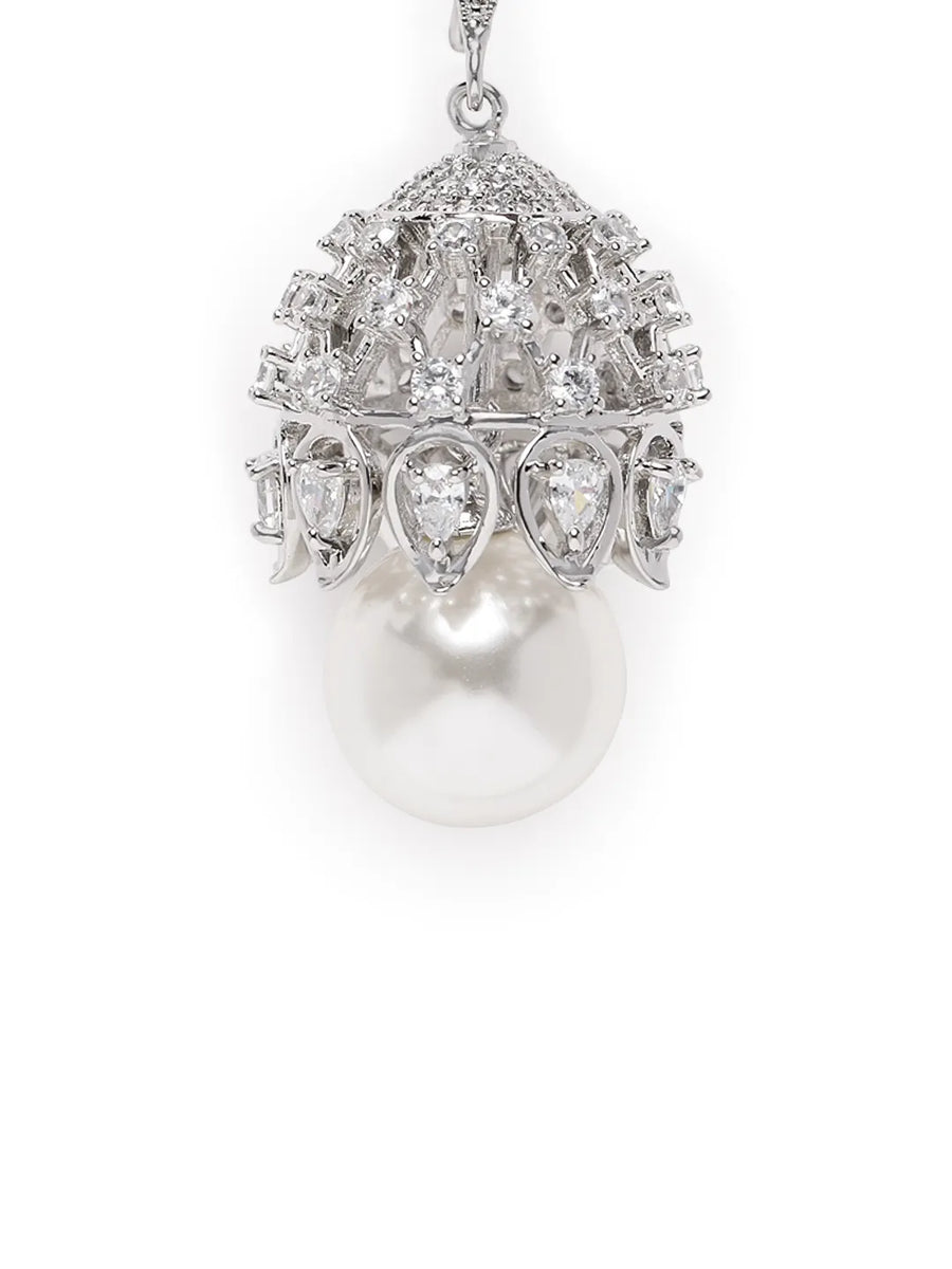 Pearl Embellished Drop Earrings. Silver earrings with pearl. Ideal for Parties, evening wear.