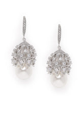 Pearl Embellished Drop Earrings. Silver earrings with pearl. Ideal for Parties, evening wear.