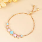 Round Link Adjustable CZ Bracelet - Gold - Multi
