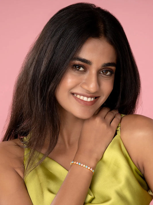 Round Link Adjustable CZ Bracelet - Gold - Multi