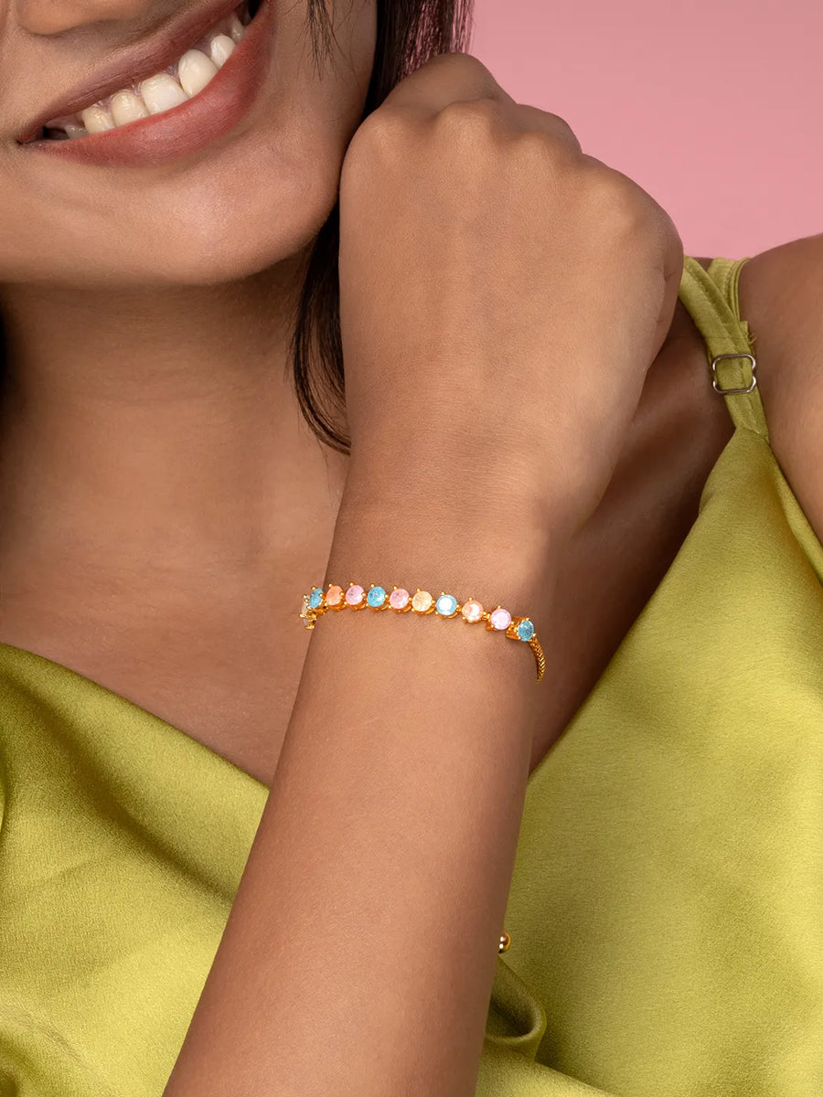 Round Link Adjustable CZ Bracelet - Gold - Multi