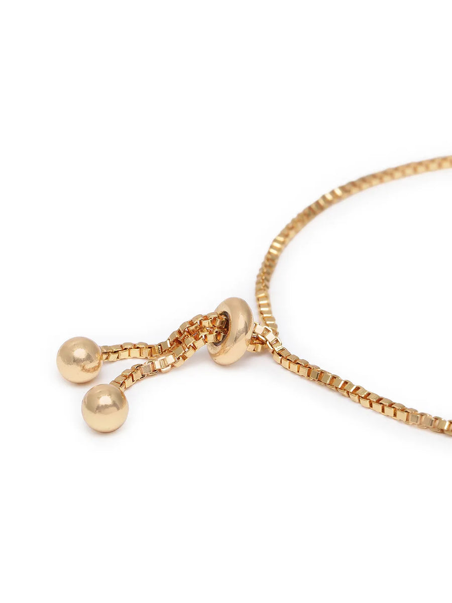 Round Link Adjustable CZ Bracelet - Gold - Multi