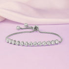 Round Link Adjustable CZ Bracelet - Silver
