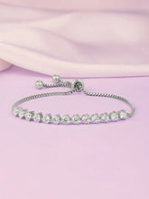 Round Link Adjustable CZ Bracelet - Silver