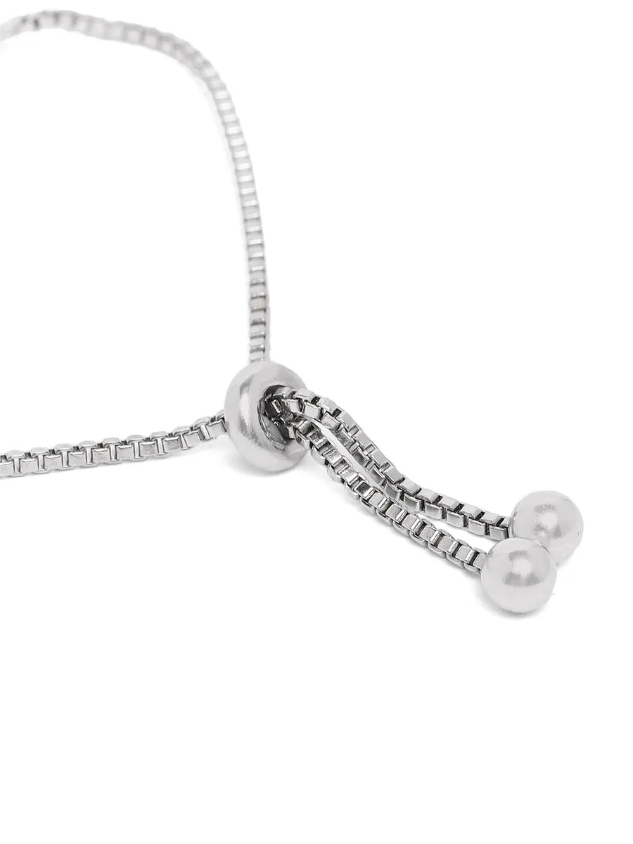 Round Link Adjustable CZ Bracelet - Silver