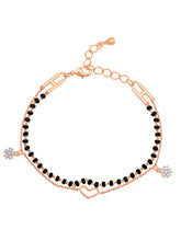 Chic Noir Rose Gold Heart Bracelet with Dainty Black Beads