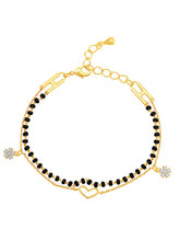 Chic Noir Rose Gold Heart Bracelet with Dainty Black Beads