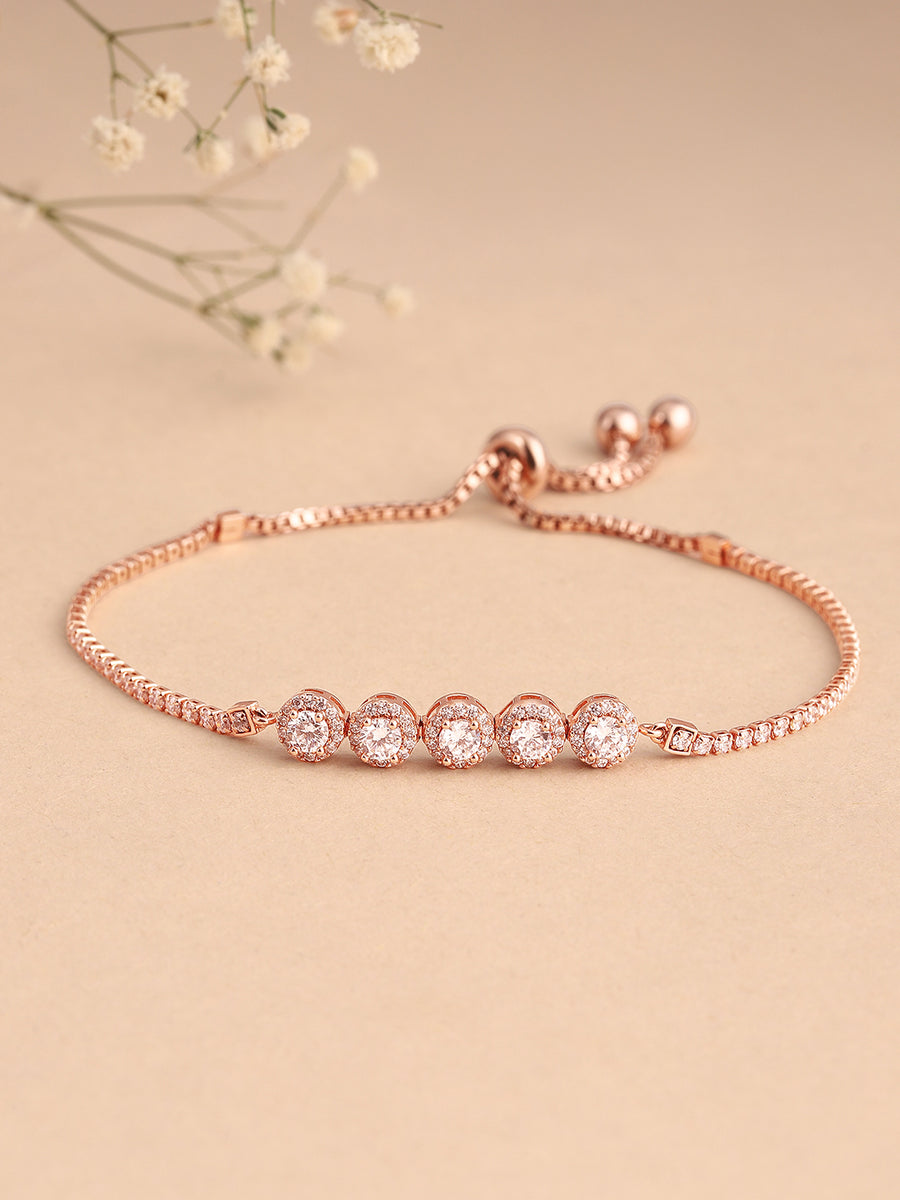 Elegant CZ Crystal Slider Bracelet in Rose Gold featuring Cubic Zirconia bracelets 

