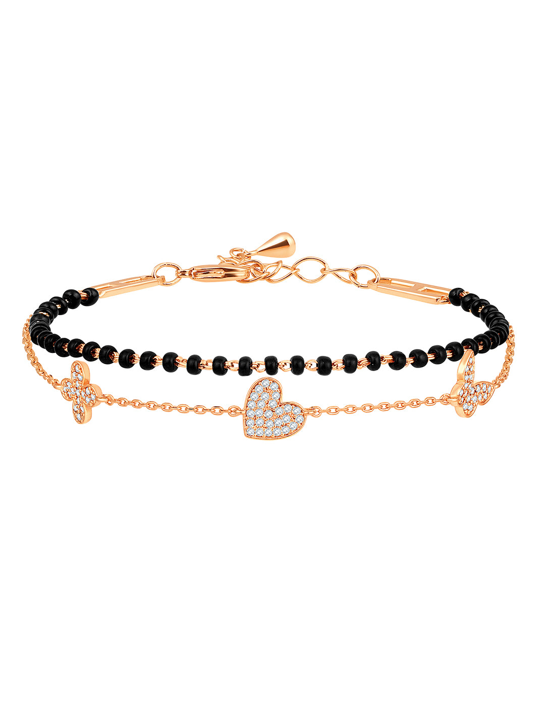 Urban Elegance Rose Gold Charm Bracelet with Black Beads