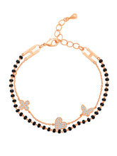 Urban Elegance Rose Gold Charm Bracelet with Black Beads