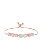 Rainbow Crystal Stone Box Chain Bracelet - Rose Gold - Multi