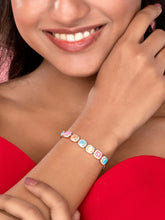 Rainbow Crystal Stone Box Chain Bracelet - Rose Gold - Multi