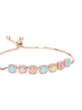 Rainbow Crystal Stone Box Chain Bracelet - Rose Gold - Multi