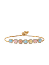 Rainbow Crystal Stone Box Chain Bracelet - Gold - Multi