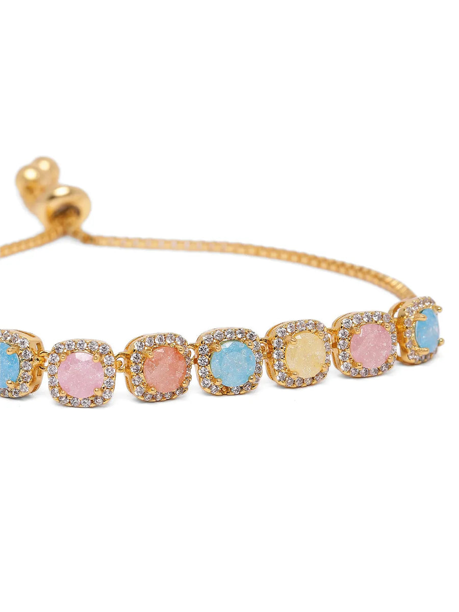 Rainbow Crystal Stone Box Chain Bracelet - Gold - Multi
