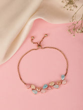 Floral Crystal Petal Stone Chain Bracelet - Rose Gold - Multi
