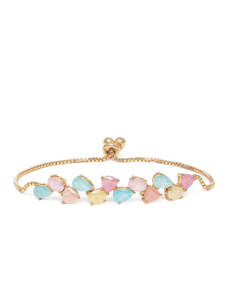 Floral Crystal Petal Stone Chain Bracelet - Gold - Multi