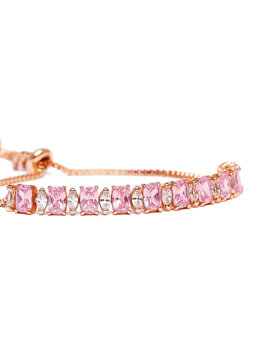 Glam Crystal Accent Adjustable Bracelet - Rose Gold - Pink