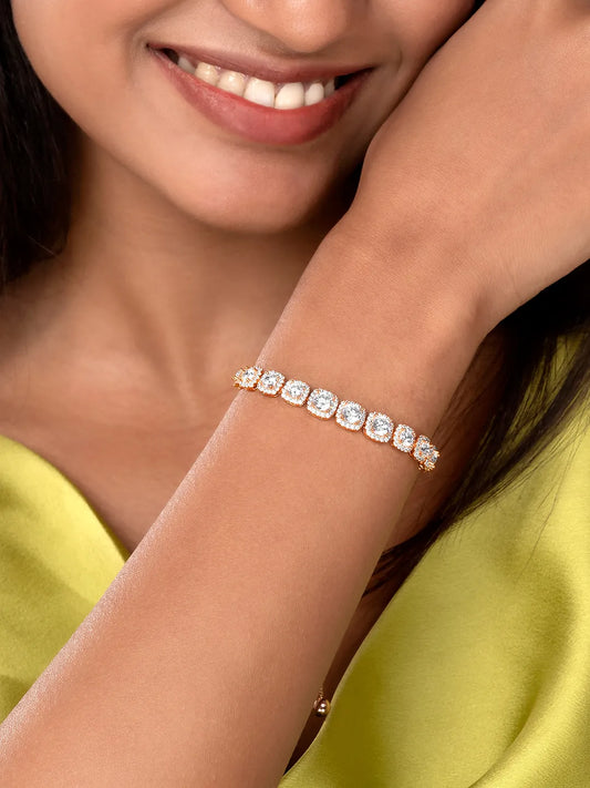 Radiant Cushion Cut Crystal Bracelet - Rose Gold