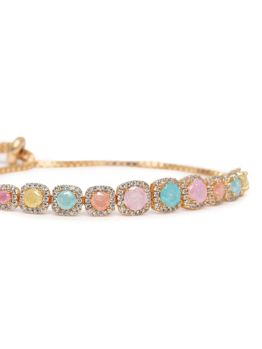 Radiant Cushion Cut Crystal Bracelet - Gold - Multi