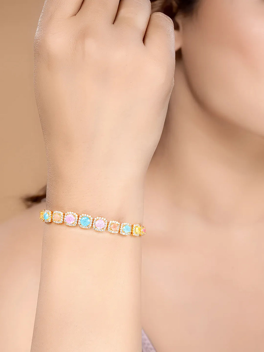 Radiant Cushion Cut Crystal Bracelet - Gold - Multi