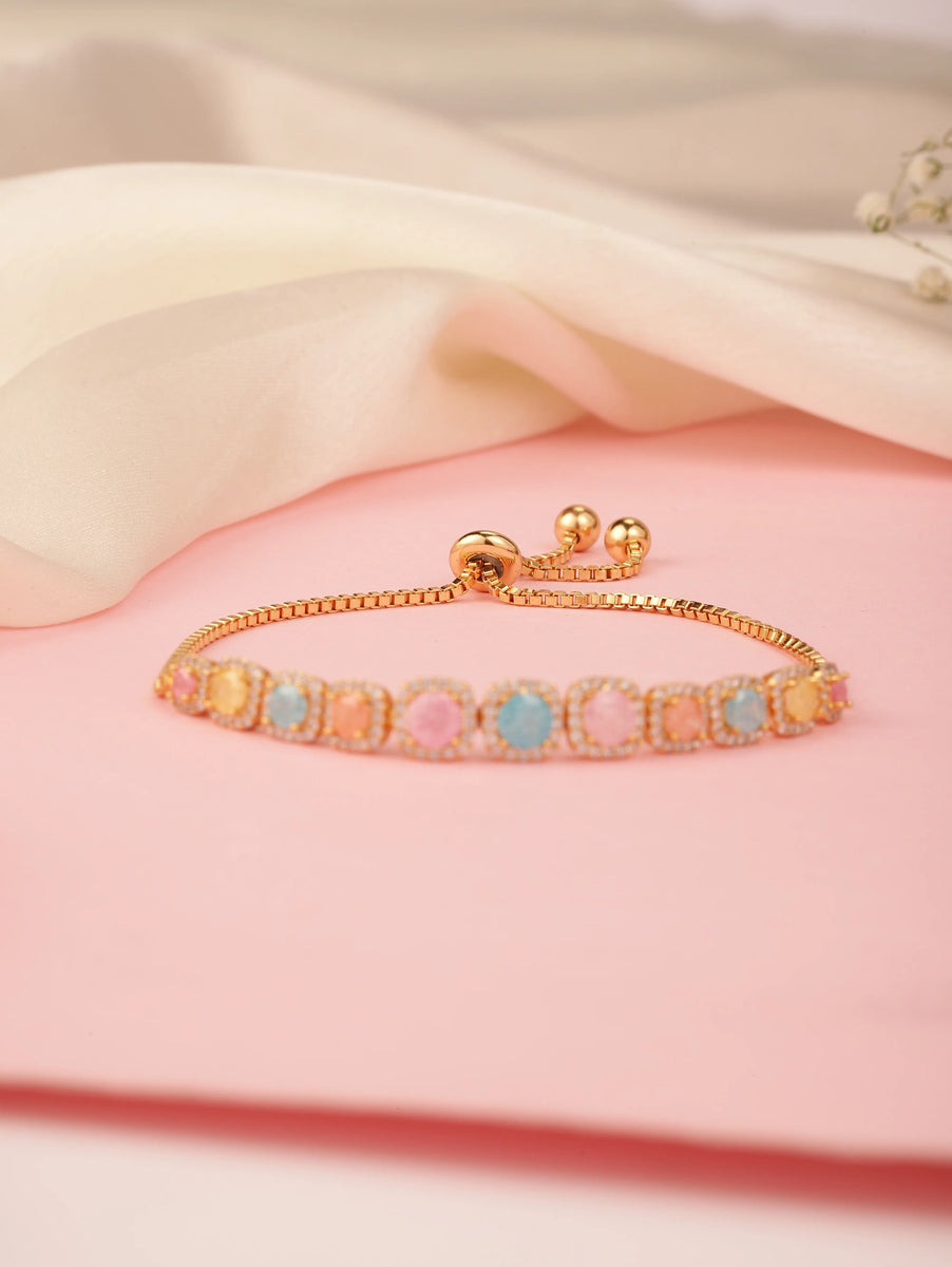 Radiant Cushion Cut Crystal Bracelet - Gold - Multi