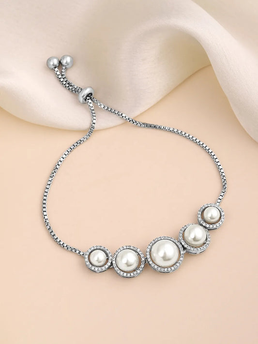 Pearl & CZ Round Link Bracelet