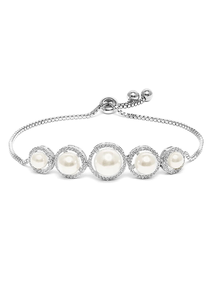 Pearl & CZ Round Link Bracelet