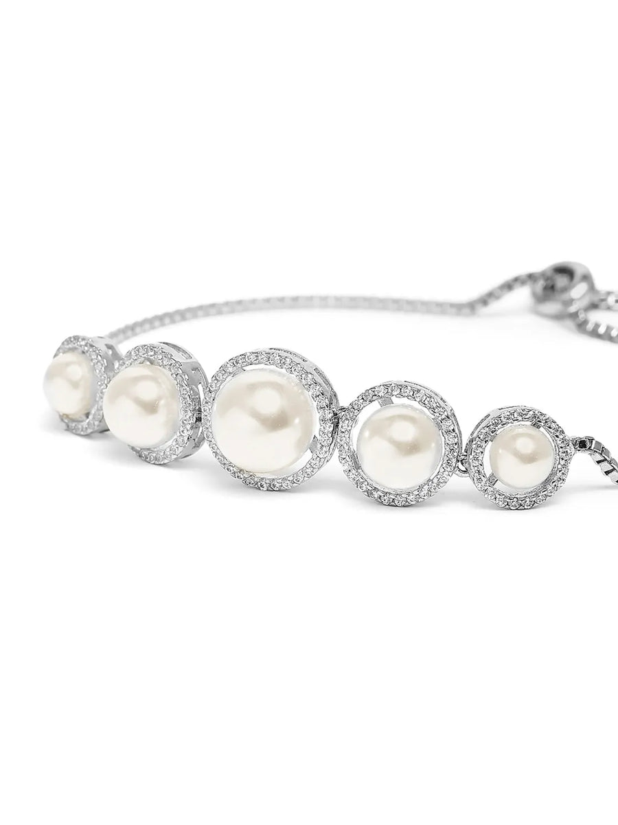 Pearl & CZ Round Link Bracelet
