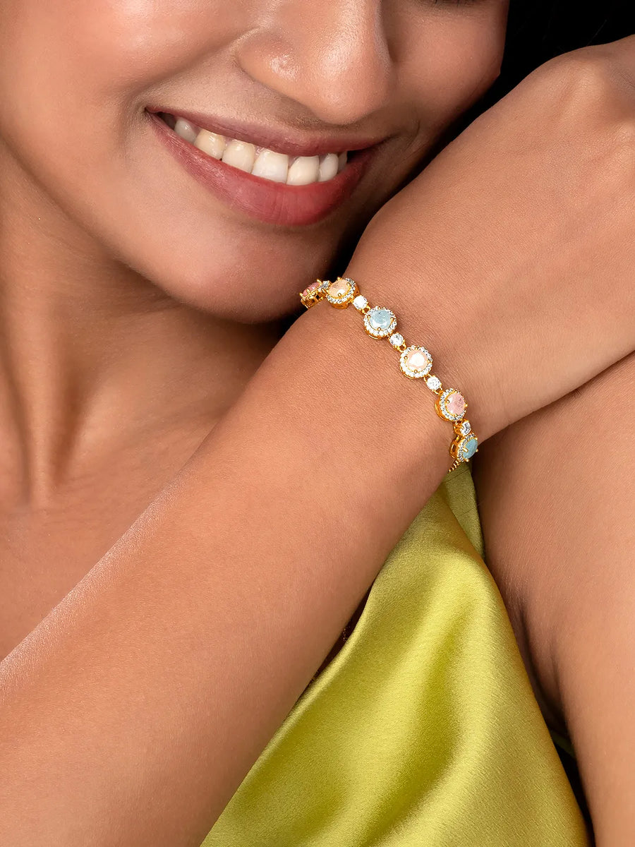 Shimmering CZ Round Stud Bracelet - Rose Gold