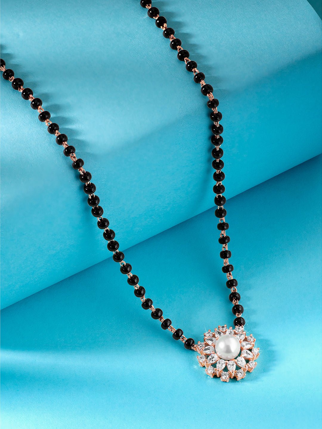 Floral Harmony CZ Pearl Mangalsutra in Rose Gold Plating