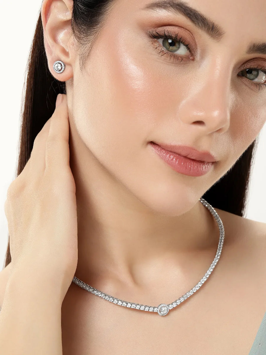 Sparkling CZ Studded Necklace Set