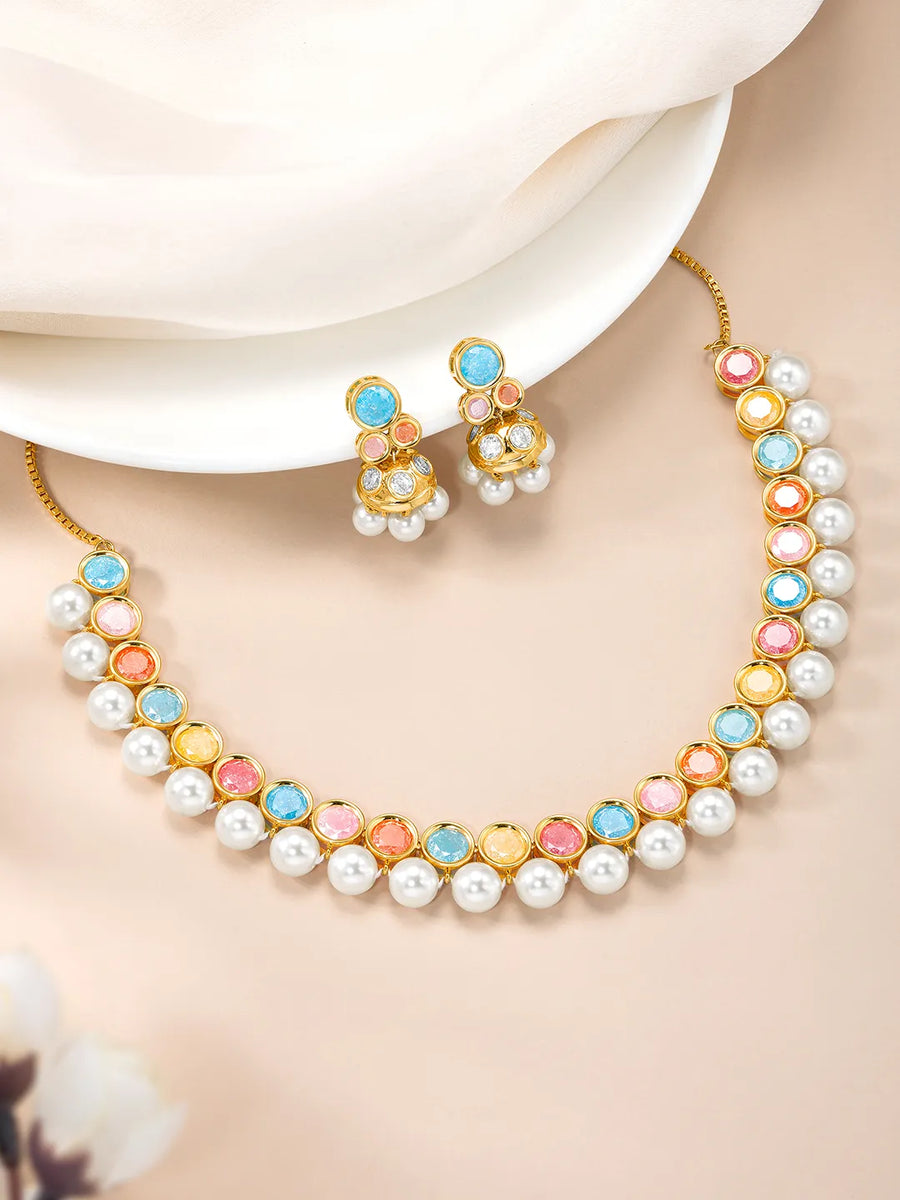 Pearl & Crystal Vibrant Necklace Set
