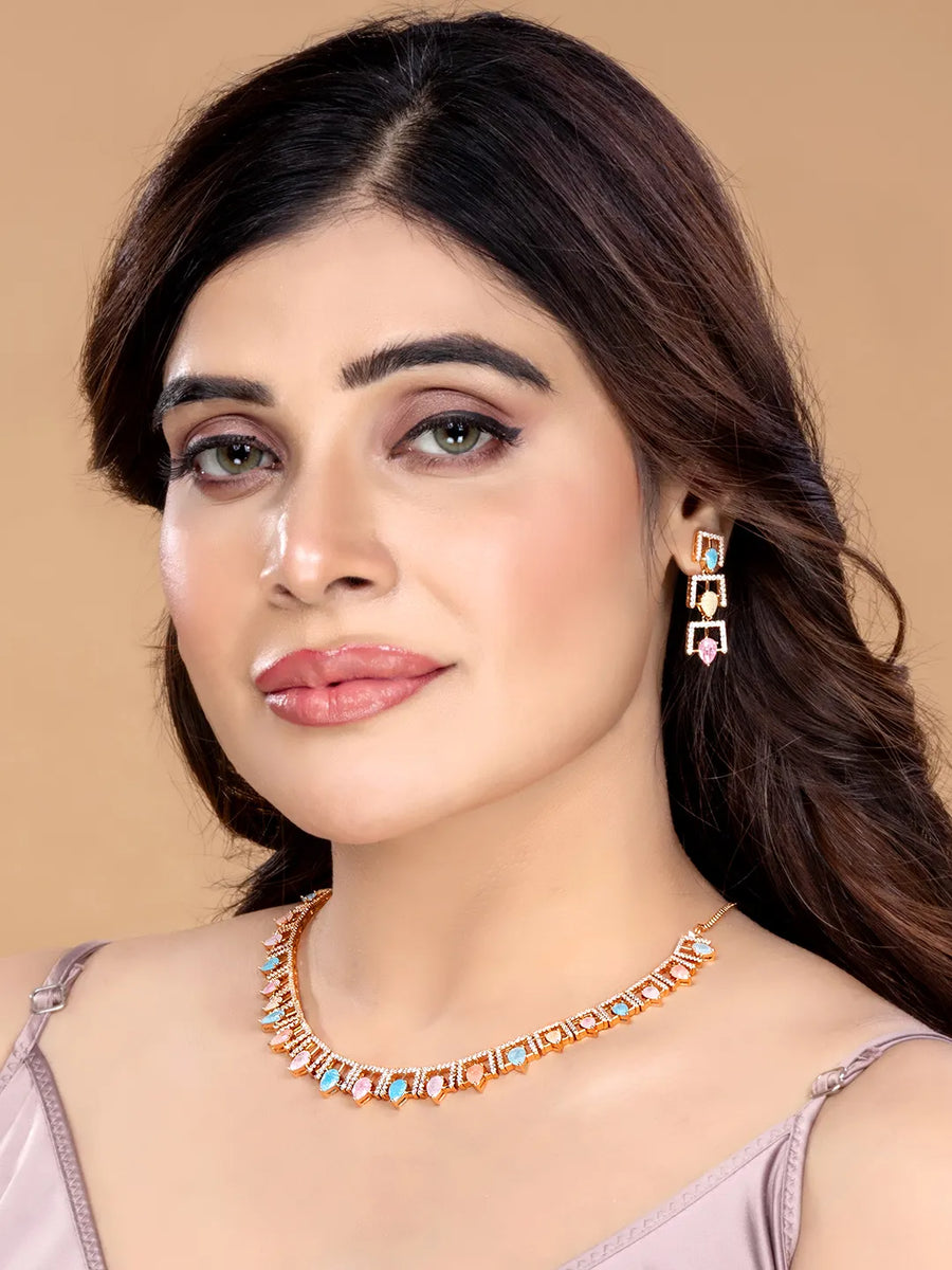 Vibrant Crystal Studded Necklace Set