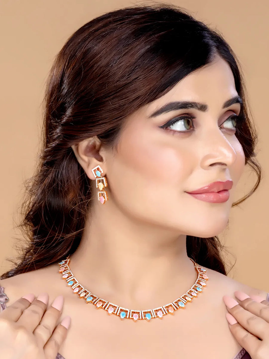 Vibrant Crystal Studded Necklace Set