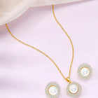 Halo CZ Pearl Pendant & Stud Set - Gold