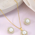 Halo CZ Pearl Pendant & Stud Set - Gold