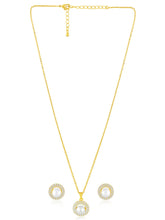 Halo CZ Pearl Pendant & Stud Set - Gold