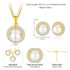 Halo CZ Pearl Pendant & Stud Set - Gold