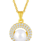 Halo CZ Pearl Pendant & Stud Set - Gold