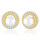 Halo CZ Pearl Pendant & Stud Set - Gold