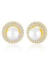 Halo CZ Pearl Pendant & Stud Set - Gold